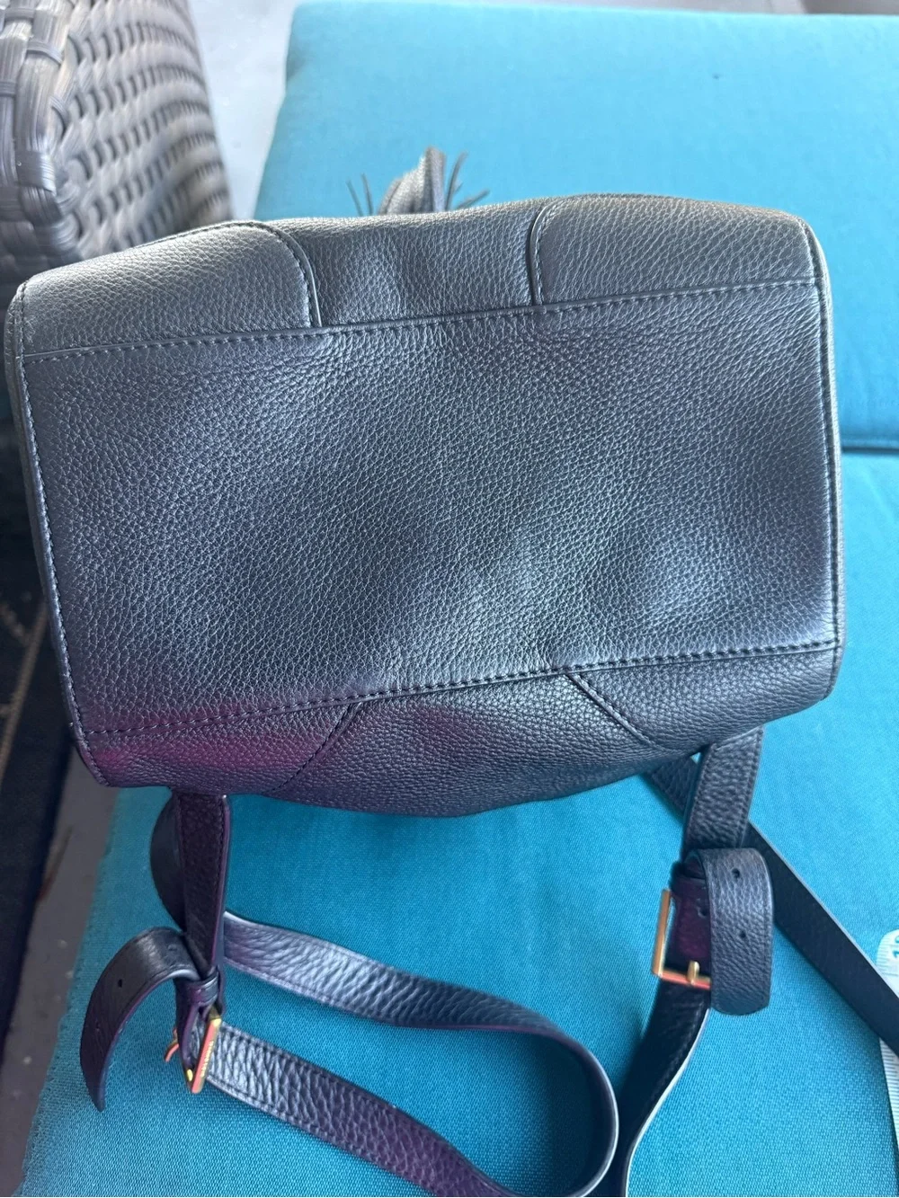 Tory Burch Black Pebbled Leather Drawstring Backpack with Tassels